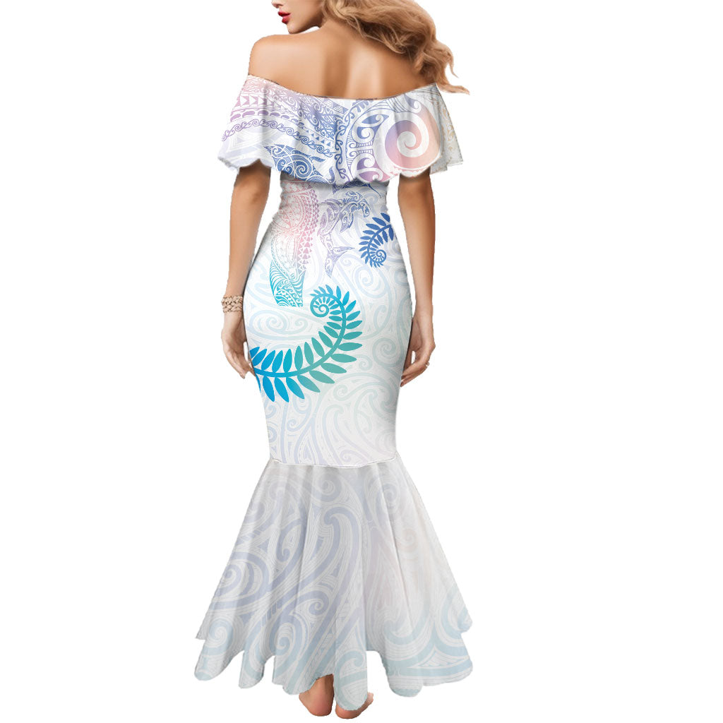 Aotearoa Maori Sea Animals Tribal Family Matching Mermaid Dress and Hawaiian Shirt Manta Ray and Shark Moko Pattern Sweet Pastel