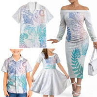 Aotearoa Maori Sea Animals Tribal Family Matching Off The Shoulder Long Sleeve Dress and Hawaiian Shirt Manta Ray and Shark Moko Pattern Sweet Pastel LT03 - Polynesian Pride