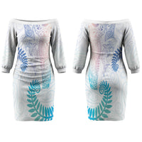 Aotearoa Maori Sea Animals Tribal Family Matching Off The Shoulder Long Sleeve Dress and Hawaiian Shirt Manta Ray and Shark Moko Pattern Sweet Pastel LT03 Mom's Dress Multicolor - Polynesian Pride