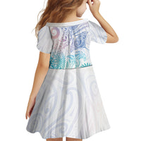 Aotearoa Maori Sea Animals Tribal Family Matching Off Shoulder Short Dress and Hawaiian Shirt Manta Ray and Shark Moko Pattern Sweet Pastel