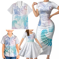 Aotearoa Maori Sea Animals Tribal Family Matching Short Sleeve Bodycon Dress and Hawaiian Shirt Manta Ray and Shark Moko Pattern Sweet Pastel LT03 - Polynesian Pride