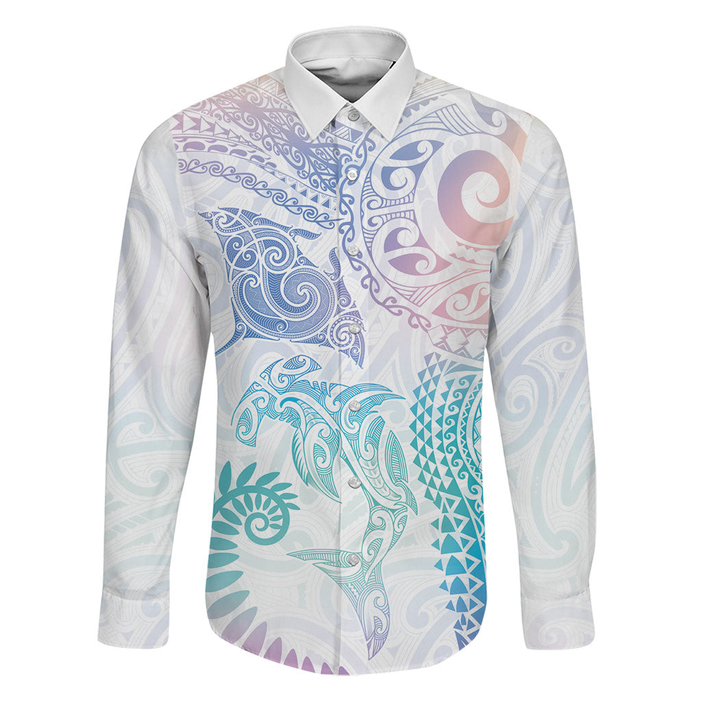 Aotearoa Maori Sea Animals Tribal Family Matching Summer Maxi Dress and Hawaiian Shirt Manta Ray and Shark Moko Pattern Sweet Pastel