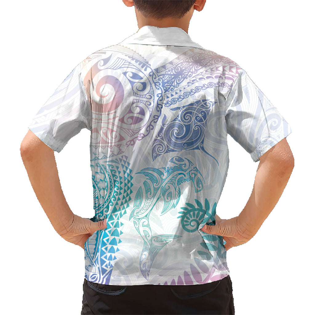 Aotearoa Maori Sea Animals Tribal Family Matching Tank Maxi Dress and Hawaiian Shirt Manta Ray and Shark Moko Pattern Sweet Pastel
