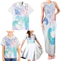 Aotearoa Maori Sea Animals Tribal Family Matching Tank Maxi Dress and Hawaiian Shirt Manta Ray and Shark Moko Pattern Sweet Pastel