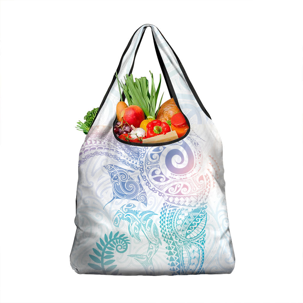 Aotearoa Maori Sea Animals Tribal Grocery Bag Manta Ray and Shark Moko Pattern Sweet Pastel LT03 1-pack One Size Multicolor - Polynesian Pride