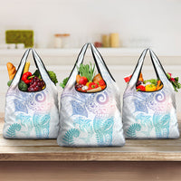 Aotearoa Maori Sea Animals Tribal Grocery Bag Manta Ray and Shark Moko Pattern Sweet Pastel