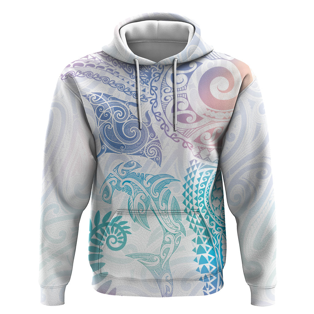 Aotearoa Maori Sea Animals Tribal Hoodie Manta Ray and Shark Moko Pattern Sweet Pastel LT03 Pullover Hoodie Multicolor - Polynesian Pride