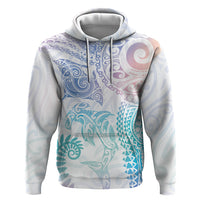 Aotearoa Maori Sea Animals Tribal Hoodie Manta Ray and Shark Moko Pattern Sweet Pastel