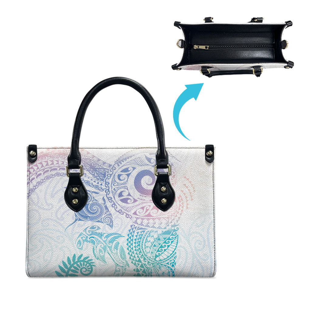 Aotearoa Maori Sea Animals Tribal Leather Bag Manta Ray and Shark Moko Pattern Sweet Pastel LT03 - Polynesian Pride