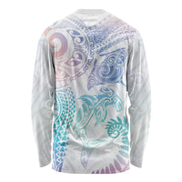 Aotearoa Maori Sea Animals Tribal Long Sleeve Shirt Manta Ray and Shark Moko Pattern Sweet Pastel