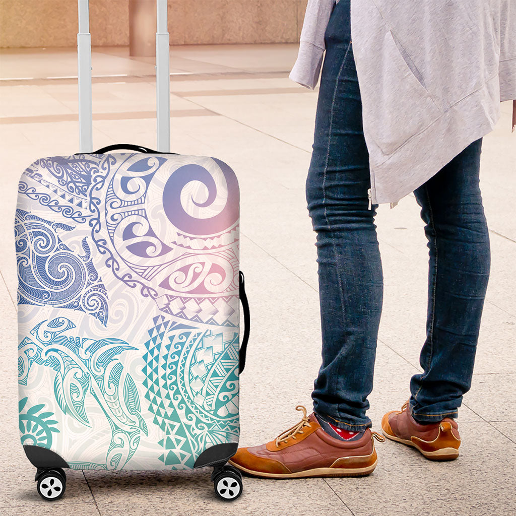 Aotearoa Maori Sea Animals Tribal Luggage Cover Manta Ray and Shark Moko Pattern Sweet Pastel LT03 Multicolor - Polynesian Pride