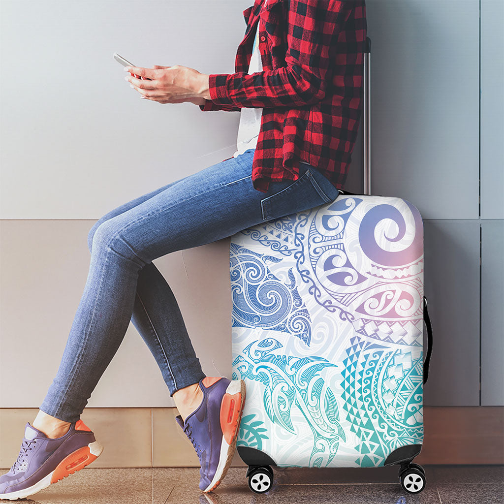 Aotearoa Maori Sea Animals Tribal Luggage Cover Manta Ray and Shark Moko Pattern Sweet Pastel