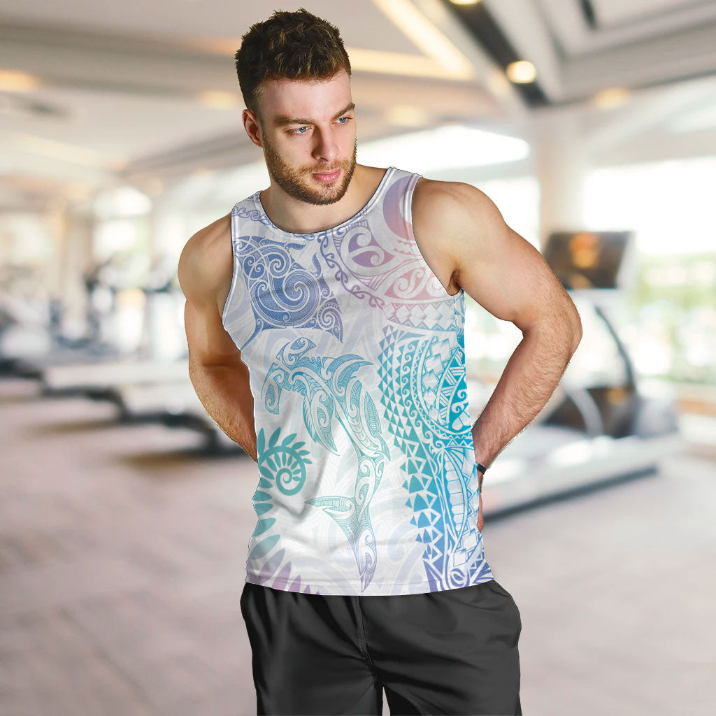 Aotearoa Maori Sea Animals Tribal Men Tank Top Manta Ray and Shark Moko Pattern Sweet Pastel LT03 Multicolor - Polynesian Pride