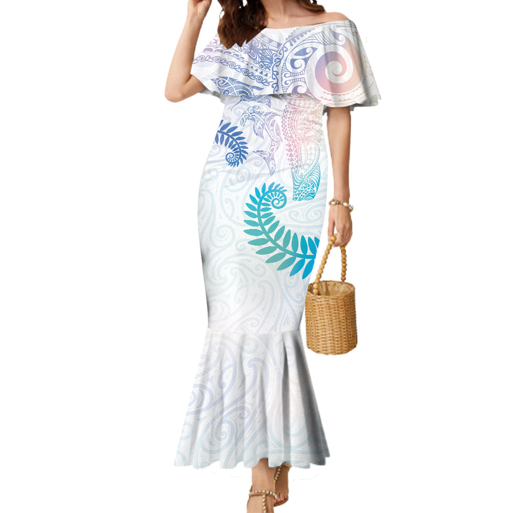 Aotearoa Maori Sea Animals Tribal Mermaid Dress Manta Ray and Shark Moko Pattern Sweet Pastel LT03 Women Multicolor - Polynesian Pride