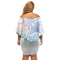 Aotearoa Maori Sea Animals Tribal Off Shoulder Short Dress Manta Ray and Shark Moko Pattern Sweet Pastel