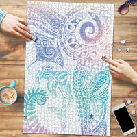 Aotearoa Maori Sea Animals Tribal Puzzle Manta Ray and Shark Moko Pattern Sweet Pastel LT03 Multicolor - Polynesian Pride