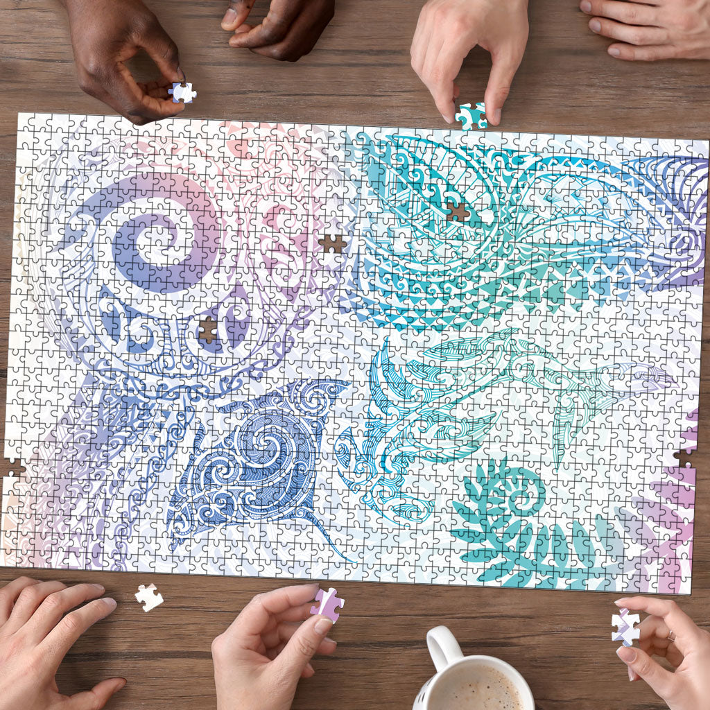 Aotearoa Maori Sea Animals Tribal Puzzle Manta Ray and Shark Moko Pattern Sweet Pastel LT03 - Polynesian Pride