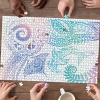 Aotearoa Maori Sea Animals Tribal Puzzle Manta Ray and Shark Moko Pattern Sweet Pastel LT03 - Polynesian Pride