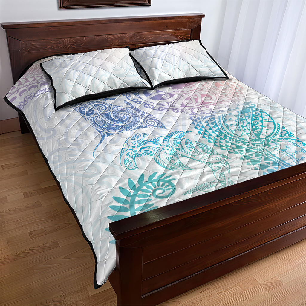 Aotearoa Maori Sea Animals Tribal Quilt Bed Set Manta Ray and Shark Moko Pattern Sweet Pastel LT03 - Polynesian Pride