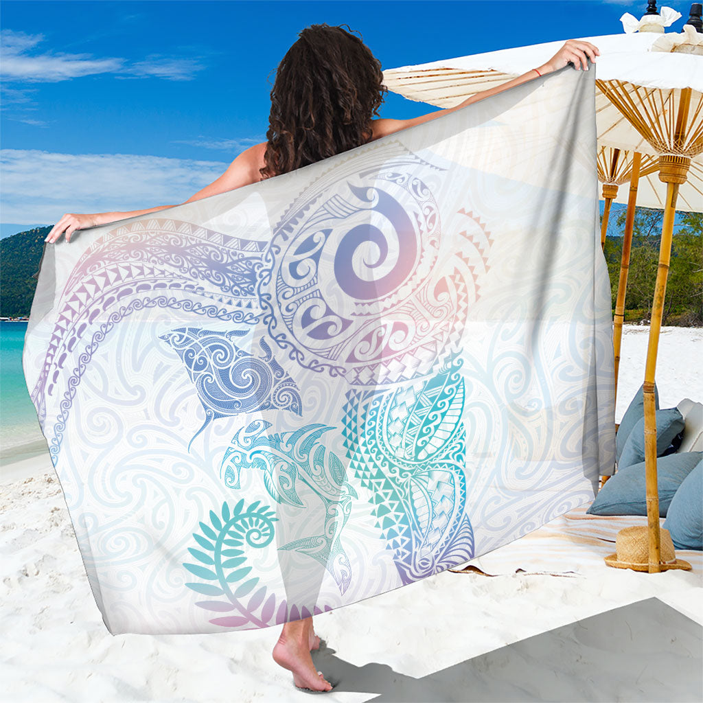 Aotearoa Maori Sea Animals Tribal Sarong Manta Ray and Shark Moko Pattern Sweet Pastel LT03 One Size 44 x 66 inches Multicolor - Polynesian Pride
