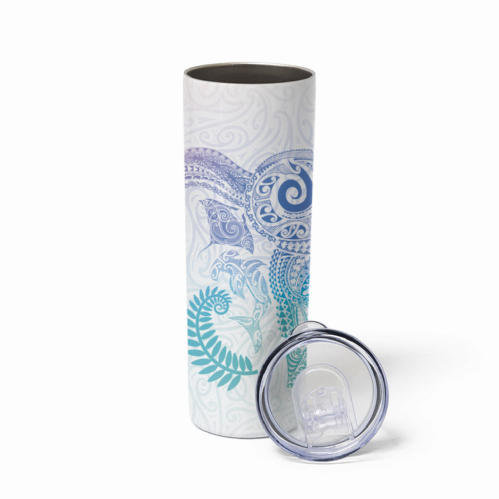 Aotearoa Maori Sea Animals Tribal Skinny Tumbler Manta Ray and Shark Moko Pattern Sweet Pastel