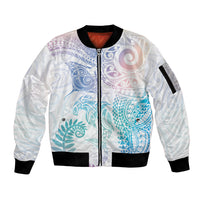 Aotearoa Maori Sea Animals Tribal Sleeve Zip Bomber Jacket Manta Ray and Shark Moko Pattern Sweet Pastel