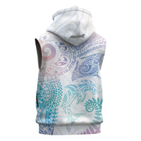 Aotearoa Maori Sea Animals Tribal Sleeveless Hoodie Manta Ray and Shark Moko Pattern Sweet Pastel
