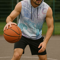 Aotearoa Maori Sea Animals Tribal Sleeveless Hoodie Manta Ray and Shark Moko Pattern Sweet Pastel