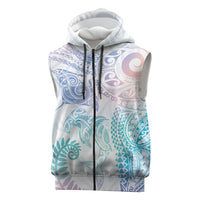 Aotearoa Maori Sea Animals Tribal Sleeveless Zip Hoodie Manta Ray and Shark Moko Pattern Sweet Pastel