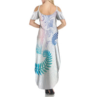 Aotearoa Maori Sea Animals Tribal Summer Maxi Dress Manta Ray and Shark Moko Pattern Sweet Pastel