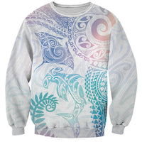 Aotearoa Maori Sea Animals Tribal Sweatshirt Manta Ray and Shark Moko Pattern Sweet Pastel LT03 Unisex Multicolor - Polynesian Pride