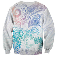 Aotearoa Maori Sea Animals Tribal Sweatshirt Manta Ray and Shark Moko Pattern Sweet Pastel LT03 - Polynesian Pride