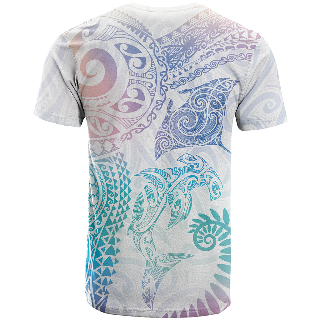 Aotearoa Maori Sea Animals Tribal T Shirt Manta Ray and Shark Moko Pattern Sweet Pastel