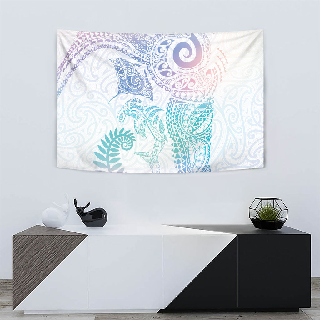 Aotearoa Maori Sea Animals Tribal Tapestry Manta Ray and Shark Moko Pattern Sweet Pastel LT03 - Polynesian Pride