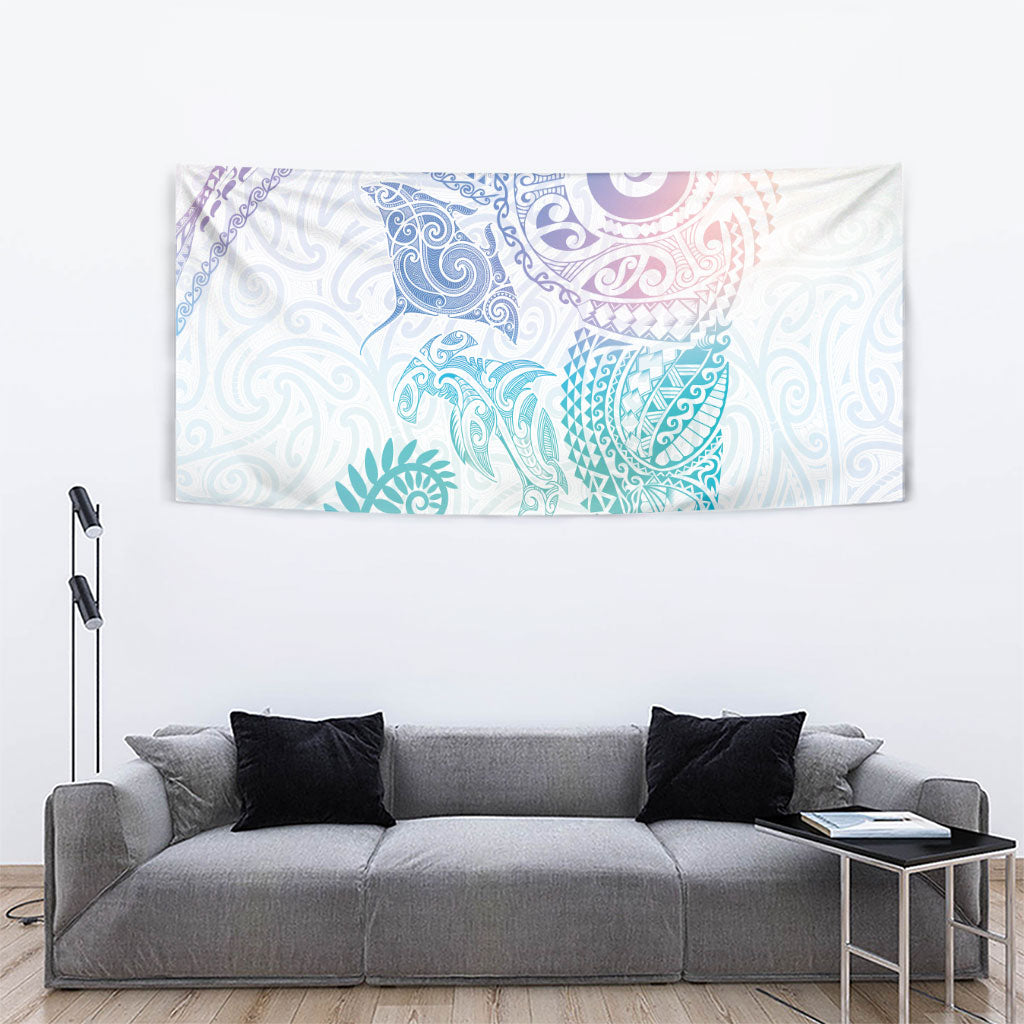 Aotearoa Maori Sea Animals Tribal Tapestry Manta Ray and Shark Moko Pattern Sweet Pastel LT03 - Polynesian Pride