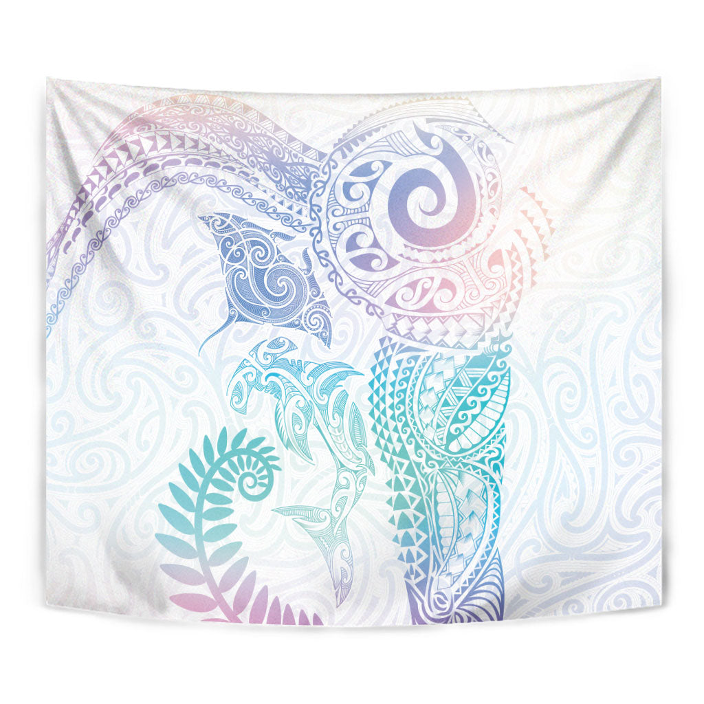 Aotearoa Maori Sea Animals Tribal Tapestry Manta Ray and Shark Moko Pattern Sweet Pastel LT03 - Polynesian Pride