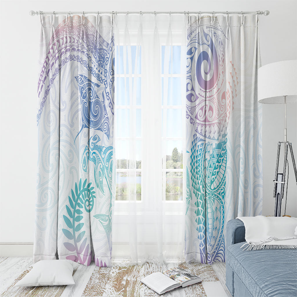Aotearoa Maori Sea Animals Tribal Window Curtain Manta Ray and Shark Moko Pattern Sweet Pastel