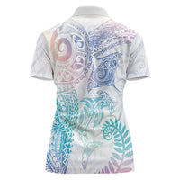 Aotearoa Maori Sea Animals Tribal Women Polo Shirt Manta Ray and Shark Moko Pattern Sweet Pastel