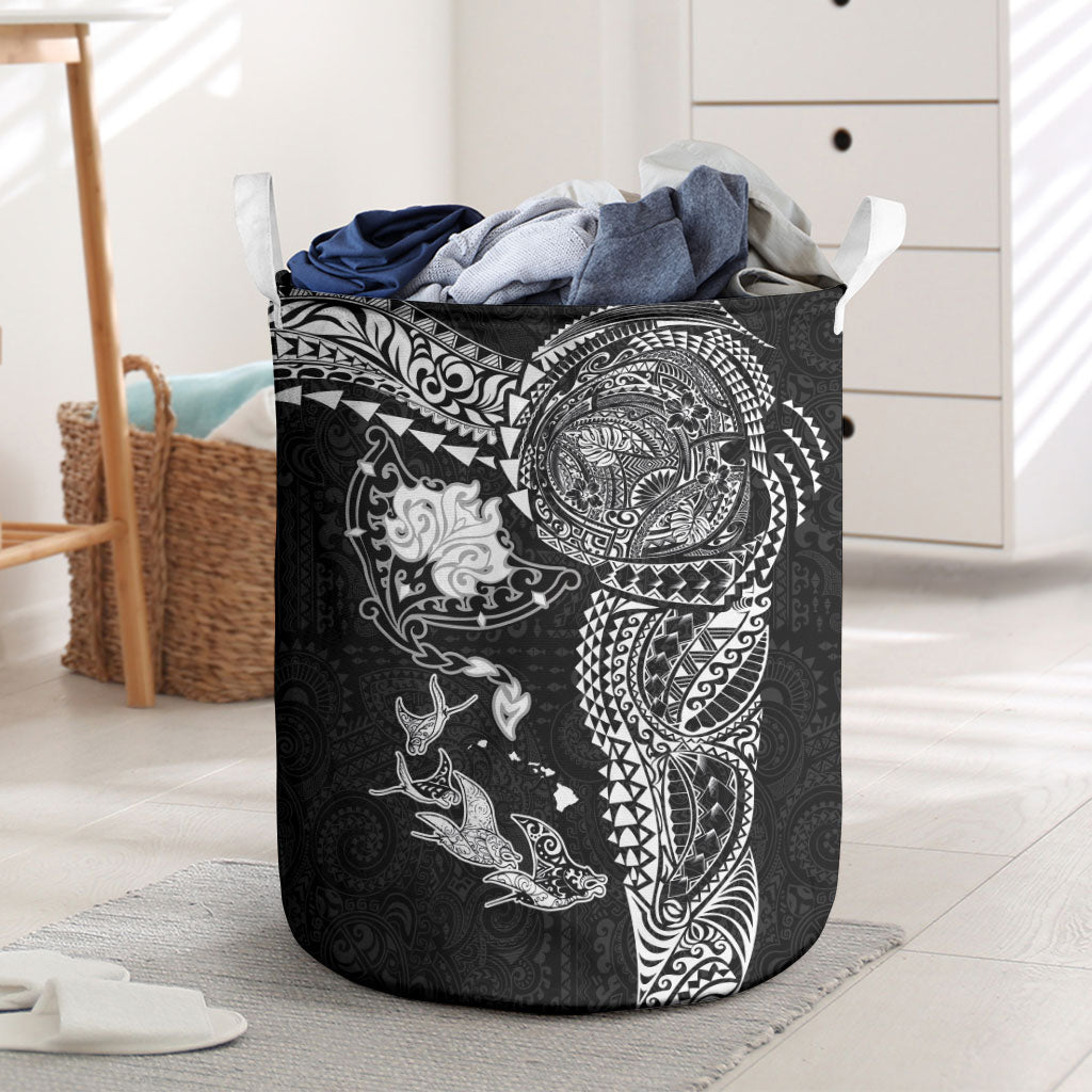 Hawaiian Manta Ray Tribal Laundry Basket Polynesian Art Motifs Black Color LT03 Black - Polynesian Pride