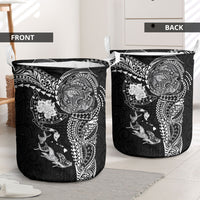 Hawaiian Manta Ray Tribal Laundry Basket Polynesian Art Motifs Black Color