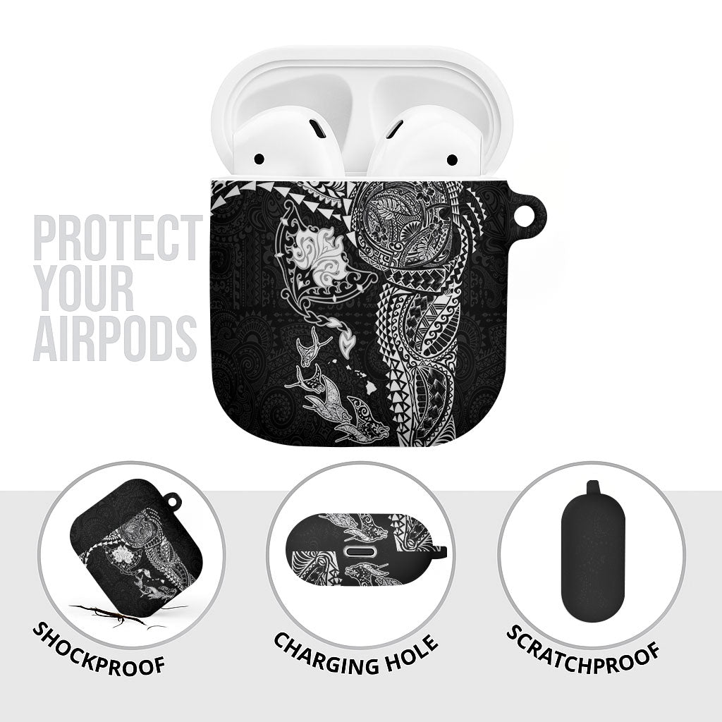 Hawaiian Manta Ray Tribal AirPods Case Polynesian Art Motifs Black Color LT03 - Polynesian Pride