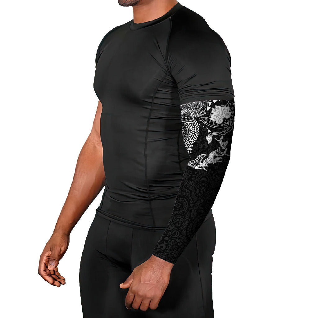 Hawaiian Manta Ray Tribal Arm Sleeves Polynesian Art Motifs Black Color LT03 - Polynesian Pride
