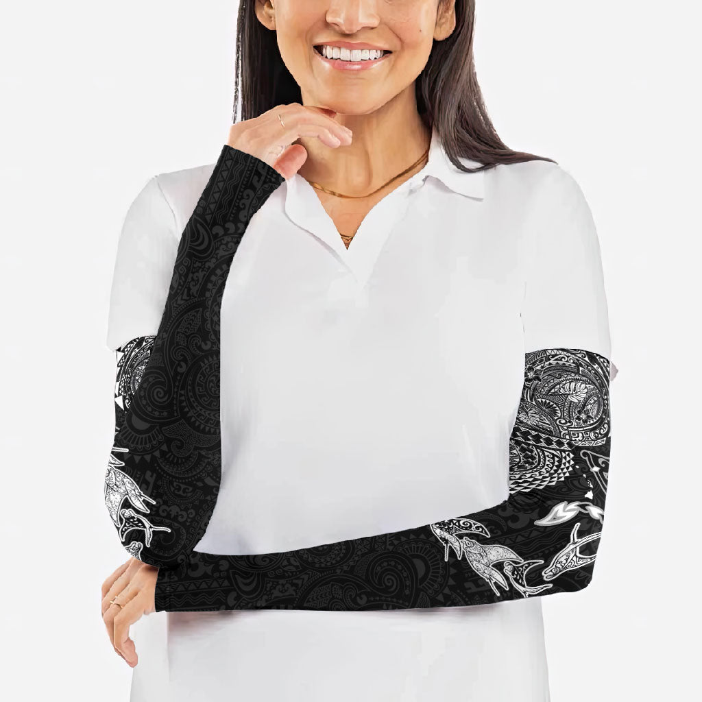 Hawaiian Manta Ray Tribal Arm Sleeves Polynesian Art Motifs Black Color LT03 - Polynesian Pride