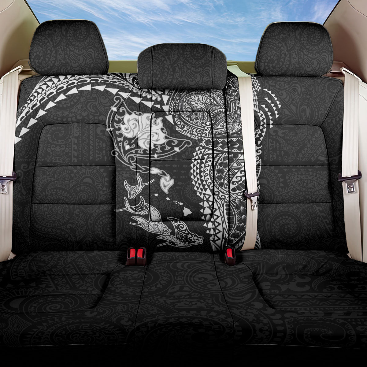 Hawaiian Manta Ray Tribal Back Car Seat Cover Polynesian Art Motifs Black Color LT03 One Size Black - Polynesian Pride