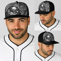 Hawaiian Manta Ray Tribal Baseball Net Cap Polynesian Art Motifs Black Color