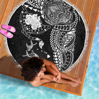 Hawaiian Manta Ray Tribal Beach Blanket Polynesian Art Motifs Black Color