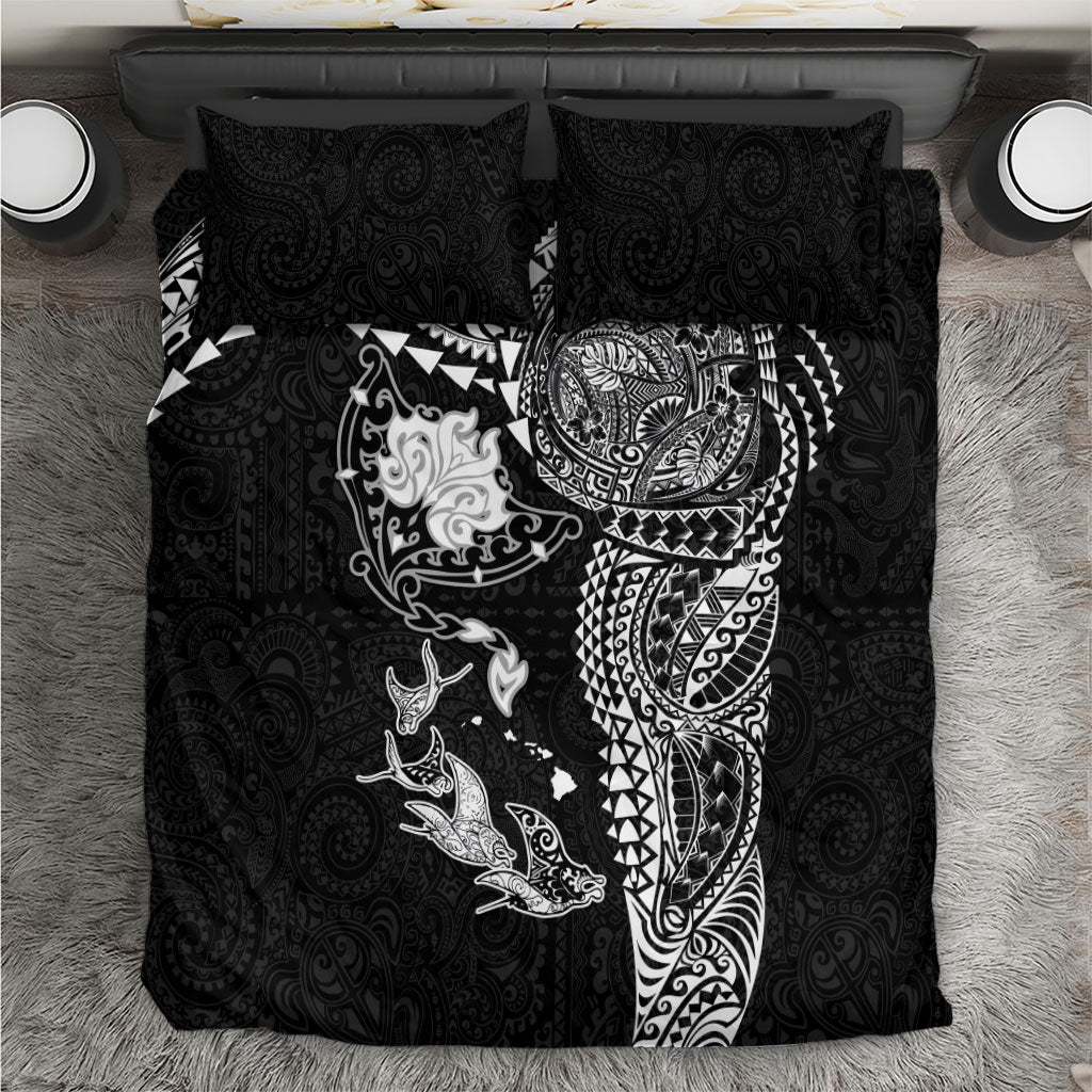 Hawaiian Manta Ray Tribal Bedding Set Polynesian Art Motifs Black Color LT03 Black - Polynesian Pride