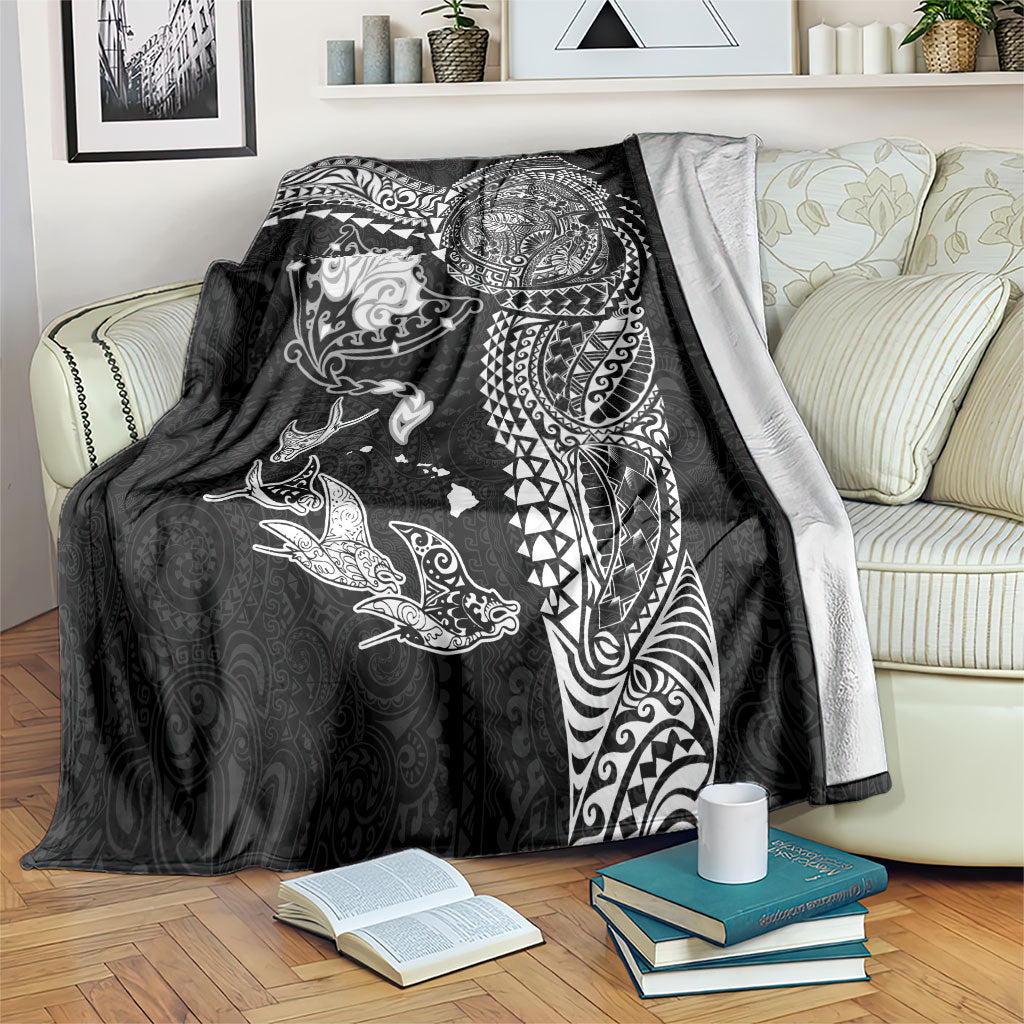 Hawaiian Manta Ray Tribal Blanket Polynesian Art Motifs Black Color LT03 Black - Polynesian Pride