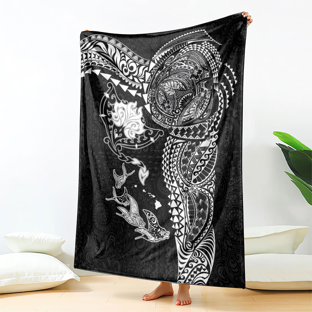 Hawaiian Manta Ray Tribal Blanket Polynesian Art Motifs Black Color