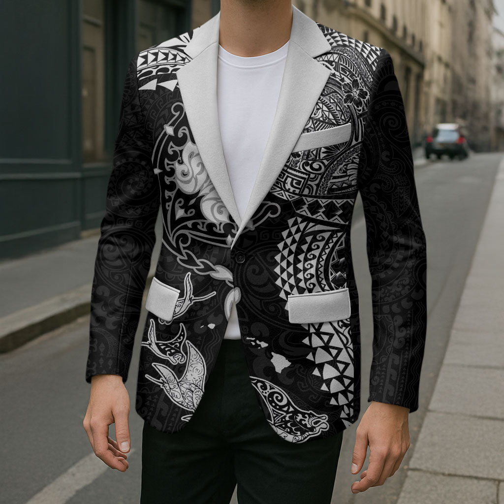 Hawaiian Manta Ray Tribal Blazer Polynesian Art Motifs Black Color